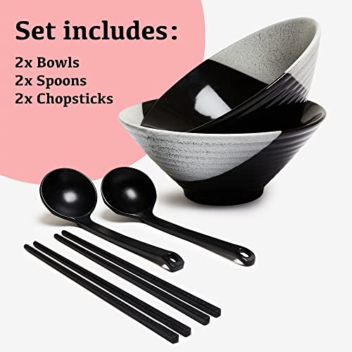 Superly Ceramic Ramen Bowl Set Japanese Noodle Bowl with Chopsticks