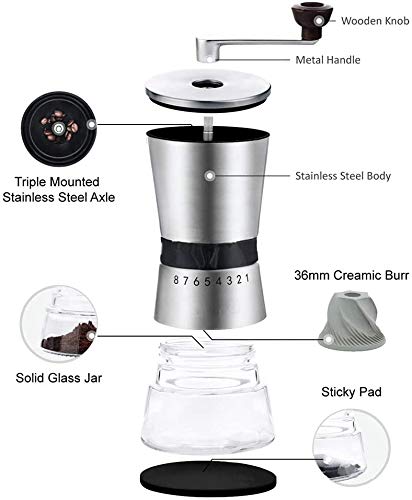 FeelGlad Manuelle Kaffeemühle, HandKaffeemühle aus Edelstahl Kaffeemühle, 8 Verstellbarer Mahlgrad mit 1 Abnehmbare… – Bild 6