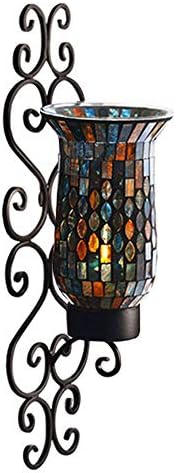 Glass Mosaic Wall Sconce on Designer Metal Base - Decorative Lighting for LED and Traditional Candles (Flameless Candle Included) - Design 3