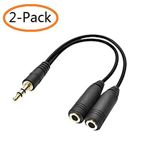 A-Smile@ 3.5mm Headphone Splitter AUX Stereo Y Audio Jack Adapter Cable for IPhone,IPod,IPad,Samsung Smartphones,Mp3 Player,Tablets,Laptop,PC,Speakers,2-Pack,(Black)