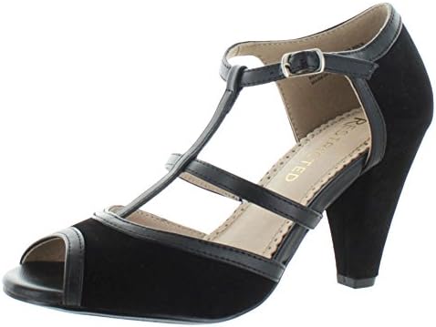 Restricted Doreen Women's T-Strap Peep Toe Pump Sandals Black Size 9