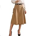 Taiduosheng Women's Double Pocket A line Street Skirt Skater Pleated Full Midi Skirt