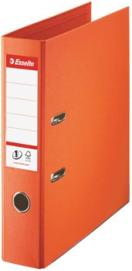 Esselte, A4 Lever Arch File, 75 mm Spine, 500 sheets Capacity, PP, Plastic Cover, No. 1 Mechanism, Files & Folders, Orange, Pack 10, 628542