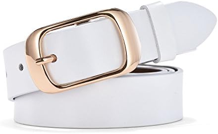 TUNGHO Simplicity Leather Belts For Women Polished Buckle Plus Size XXL (XL, Max pants size 45", Golden Buckle/White)