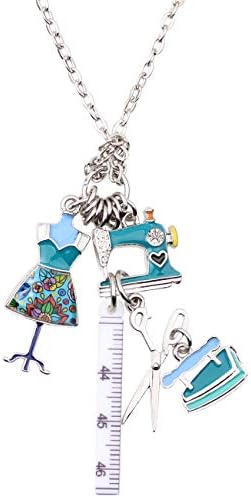 Cute Enamel Alloy Tailor Tools Sewing Machine Scissors Pendant Necklace Collar Chain Fashion Jewelry for Women Girls Gift