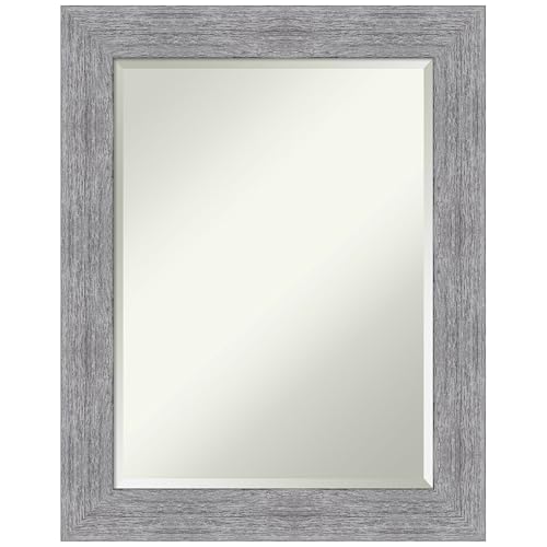 Amanti Art Grey Wall Mirror 29x23 Bark Rustic Grey Rectangle Bathroom Mirror fo…