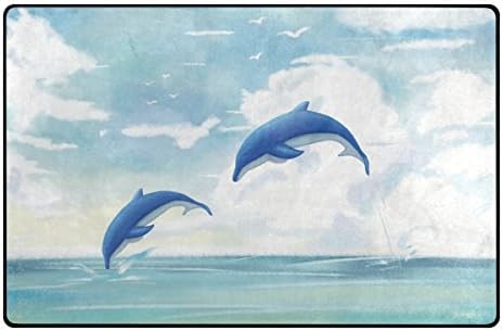 TSWEETHOME Doormat Area Rugs Outdoor Inside Mats Personalized Welcome Mats with Couple Dolphins for Chair Mat and Decorative Floor Mat for Office and Home (31 x 20 in &amp; 60 x 39 in)