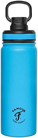 Famous Surf Supply Grom Flask - 18oz Stainless Steel Vacuum Insulated - Double Walled Insulated Water Bottle Wide Mouth and Sip Lid - Coffee Tea Thermos - Carabiner + Bag (Powder Blue)