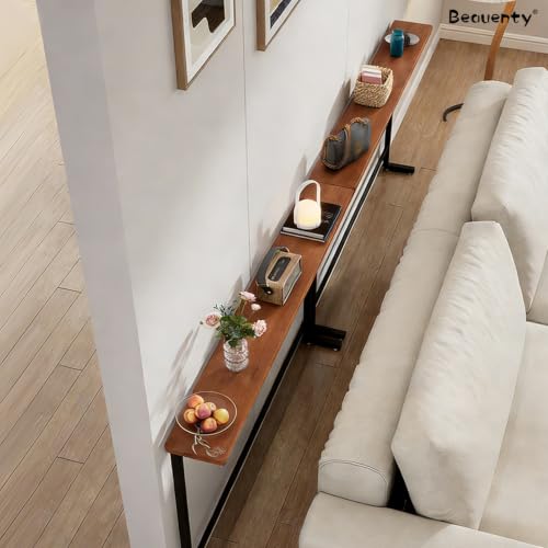 Beauenty Console Table, Narrow Sofa Tables, 80cm Entryway Display Console, Side Table for Entrance, Hallway, Behind Couch (Walnut+black)