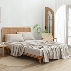BESTOUCH Sheet Set 100% Washed Cotton Linen Feel