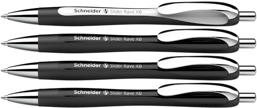 Schneider Slider Rave XB 132584 Ballpoint Pen (Limited Special Edition, 3x Black, 1x White, Made in Germany) Pack of 4, Ink Colour: Blue