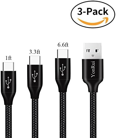 USB Type C Cable Fast Charging USB-A to USB-C Black10000+ Bends Nylon Braided Cable (3-Pack,1ft 3.3ft, 6.6ft) for Galaxy Note 8,Galaxy S8 S8 Plus,Nintendo Switch,Nokia8 LG G5 G6 V20,HTC 10 and more