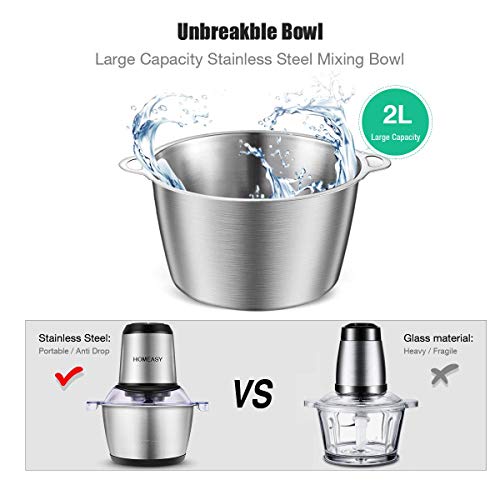 HOMEASY Meat Grinder Electric, Food Processor 2L Stainless Steel Meat