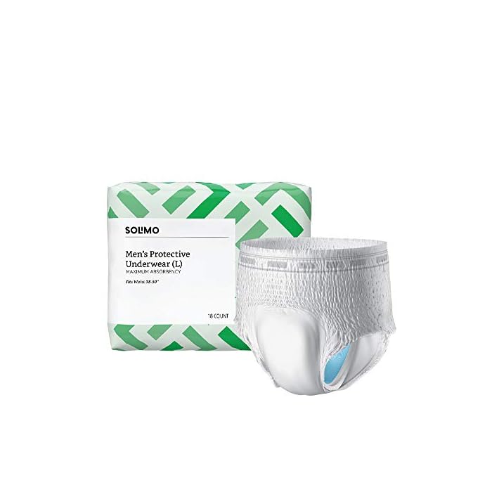 Amazon Brand - Solimo Incontinence Underwear for Men, Maximum Absorbency, Large, 18 Count, 1 Pack