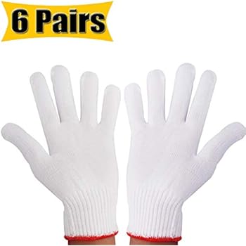 Hand Working Gloves Safety Grip Protection Work Gloves Men Women BBQ Thicker Industry Knitted Cut Repair Gloves Durable String Knit Light Weight for Work Safety Thick Cotton (6 Pairs)