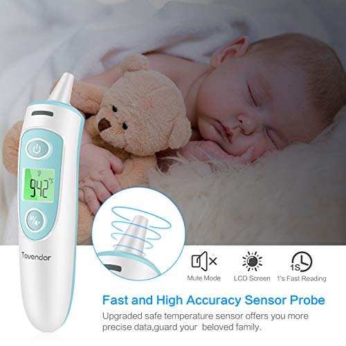 Tovendor Infant Baby Thermometer, Infrared Forehead and Ear Thermometer for Children and Adult with Accurate Instant Digital Reading, Medical Fever Alarm