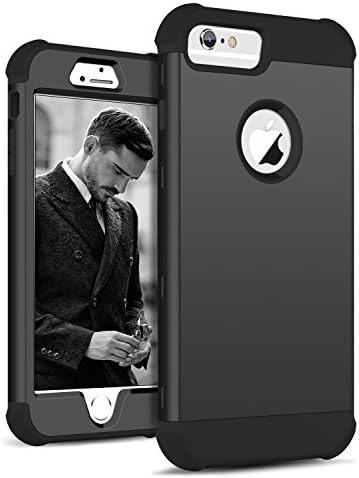 iPhone 7/8 Case iPhone 6/6s Case, DOMAVER Shockproof Drop Protection 3 in 1 Hybrid Hard PC Soft Heavy Duty Rugged Rubber Bumper Protective Phone Case for iPhone 7/8 iPhone 6/6s, Black