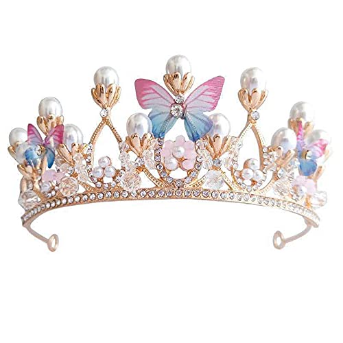 Crystal Tiara Crown Birthday Princess Crown for Girls Women Flower Butterfly Headband Gift for Carnival Headdress Fancy Dress Wedding Prom Birthday Party Christmas Hair Accessories Present