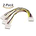 Computer Molex 4 Pin Power Supply to 3 Port Molex IDE Y Splitter Cable 2 Pack