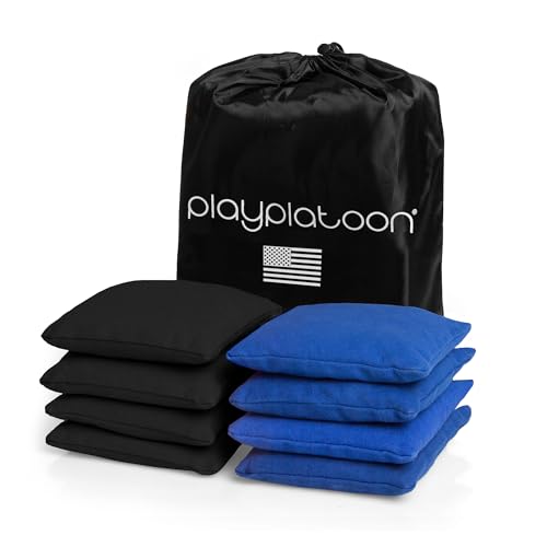 Play Platoon Weather Resistant Cornhole Bags - Set of 8 Regulation Corn Hole Bean Bags - Blue & Black - Durable Duck Cloth Corn Hole Bag for Tossing Game, Includes Tote Bag — image 1