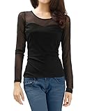 Allegra K Women's Long Sleeves Slim Fit See Through Mesh Top