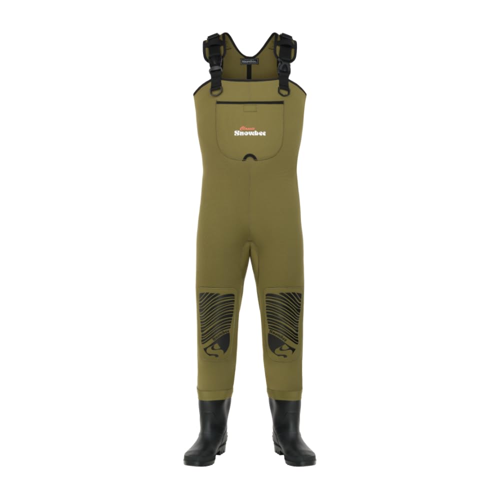 Snowbee Classic Neoprene Chest Waders with Cleated Sole PVC Boots, Reinforced Knees & Front Pouch for Fly Fishing & River Wading - Size 10