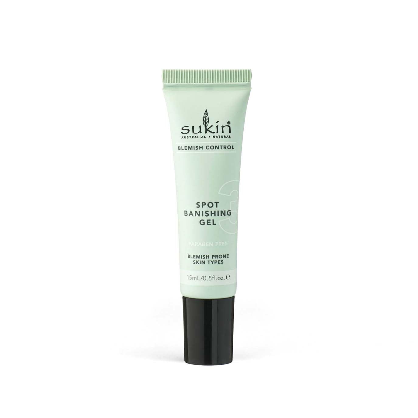 Sukin Blemish Control Spot Banishing Gel 15ml - with Tea Tree; cruelty free & vegan friendly - fights impurities and spots to help appearance of acne skin.