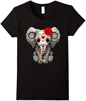 Womens Red Day of the Dead Sugar Skull Baby Elephant Medium Black