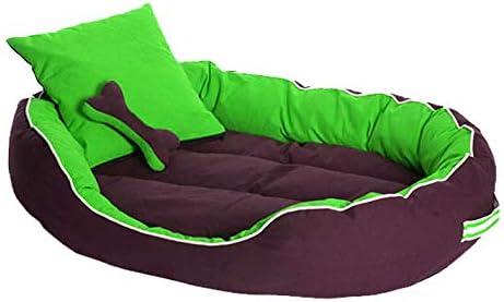 PETSHUB Elite Dog Bed & Cat Bed Ultra Soft Fluorescent Green & Brown Reversible with 2 Extra Pillows (Export Quality)-XXXL