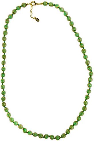 Authentic Venetian Bead Necklace 26 Inches +2 Extension Piselli Green Murano Glass Gold Tone Clasp