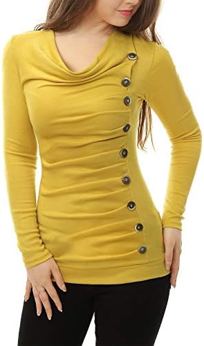 Allegra K Women's Cowl Neck Long Sleeves Buttons Decor Ruched Top 1 Allegra K Women's Cowl Neck Long Sleeves Buttons Decor Ruched Top