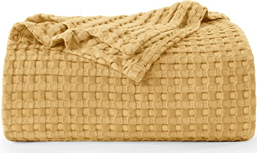 Utopia Bedding Tan 100% Cotton Waffle Blanket 300 GSM [Twin - 90x72 Inch] Soft Lightweight Breathable Bed Blanket for All Season