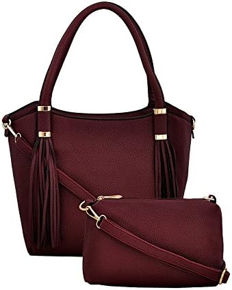 AMZA Women's PU Tote Bag with An Inside Cross Body Bag (Deep Red)
