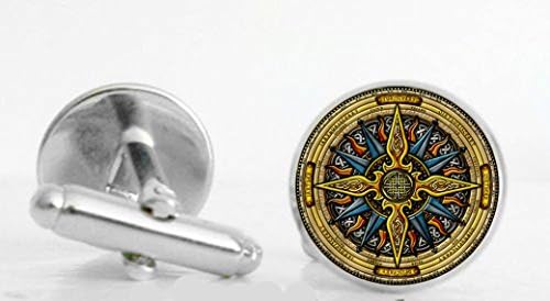 (Caspian Jewelry) One Pair Celtic Compass Logo Fashion Cufflinks 14mm Silver Logo Cufflinks
