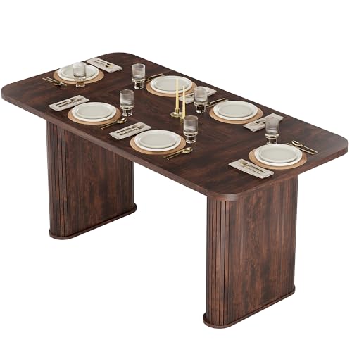 Dining Table for 6-8 People- 62" Modern Long Kitchen Table with Large Tabletop & Heavy Duty Pedestal Legs, Rectangular Dinner Table for Rectangular, Kitchen, Conference Room, Living Room, Black Oak by Garvee - Used condition - US$81.32