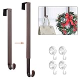 VIS'V Wreath Hanger, 15-24 Inch Adjustable Metal Wreath Hanger with 4 Suction Cups for Front Door 20 LB Heavy Duty Wreath Holder for Christmas Decorations - Bronze