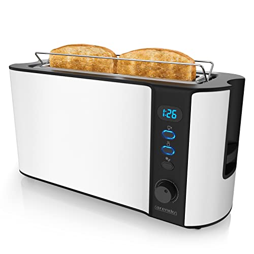 Arendo - Toaster Langschlitz 2 Scheiben - Defrost Funktion - 1000W - Doppelwandgehäuse - Integrierter Brötchenaufsatz - Bräunungsgrade 1-6 - Display m