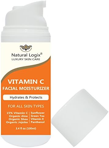 Natural Logix Vitamin C Face Moisturizer, POWERFUL Antioxidants 15% Vitamin C & Green Tea, Hydrating Jojoba Oil & Shea Butter, Day - After Sun - Night Use, for Men & Women with all skin types. 3.4 OZ