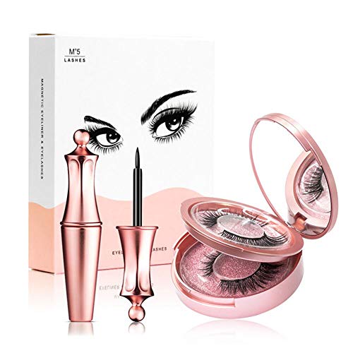 JUNING Upgraded Strong Magnetic Eyelashes with Magnetic Eyeliner Enhanced Waterproof Natural Reusable 3D Magnet Silk False Eyelash Kit withTweezers and Mirror Case