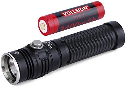 VOLLSION UC20 Hight Intensity Functional LED Flashlight 900 Lumens with 1 VOLLSION 3400mAh 18650 Rechargeable Lithium Batteries and 1 Stainless steel grass breaker for Camping Hunting Fishlight Riding