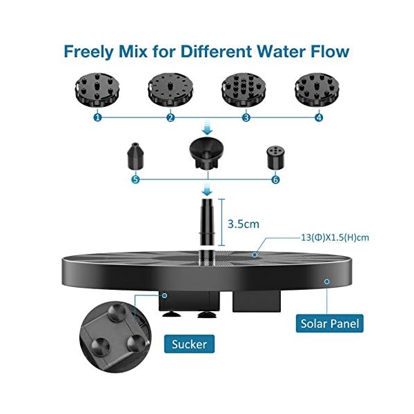 AISITIN-Solar-Fountain-PumpSolar-Fountain-35W-18CM-Diameter-Circle-Garden-Solar-Powered-Water-FeatureSolar-Water-Fountain-Solar-Pond-Pump-with-6-Nozzles-for-Bird-BathFish-TankPatioPondPool AISITIN 3.5W Solar Fountain Pump Garden Solar Powered Water Feature, Solar Pond Pump with 6 Nozzles for Bird Bath, Fish…