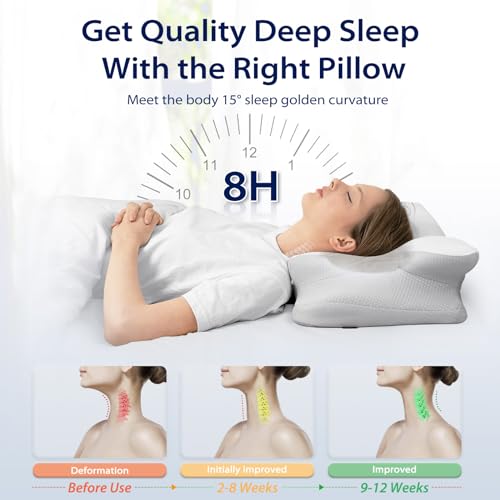 HOMCA Cervical Memory Foam Pillow, Ergonomic Pillow with Support for Neck and Shoulder, Pillows for Side and Back Sleeping, Grey
