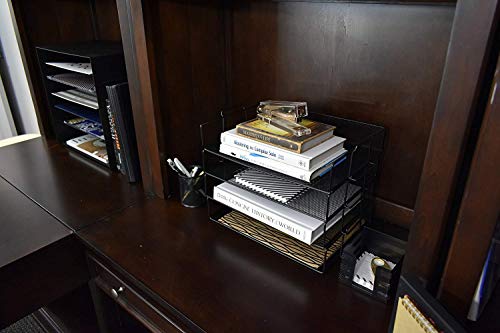 Klickpick Office 2 Tier Stackable Heavy Duty Metal Desktop Letter Tray File Organizer Sorter Desk Document Organizer Shelf Tray Magazine Holder Paper File Newspaper Organizer Tray - Black