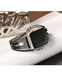 correas de cuero de la marca Secbolt compatibles con Apple Watch Band Series 4 1.732 in, Series 3 2 1 1.654 in, doble giro hecho a mano vintage pulsera de cuero natural correas de repuesto para mujer