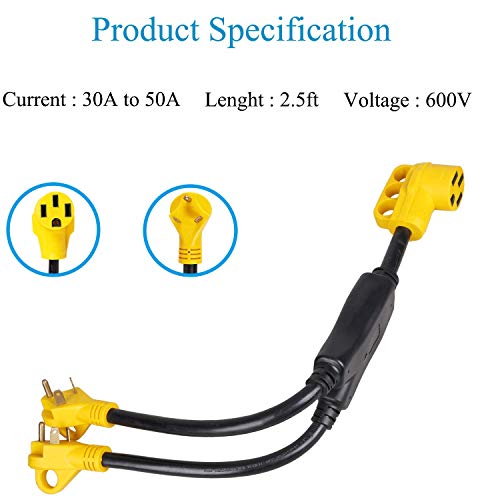 Epicord RV Cord RV Y Adapter Cord 50 Amp Male Plug(14-50P) to 2 Female Connector (ERP-RV-302M50F) - Thumbnail 4