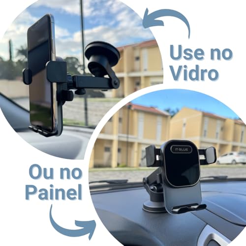 Suporte Celular para Carro, 360°, Antivibração, Antiqueda, Fixação Firme no Vidro e Painel Veicular Automotivo Universal, Compativel com todos os Celulares Apple iPhone Samsung Galaxy - Premium
