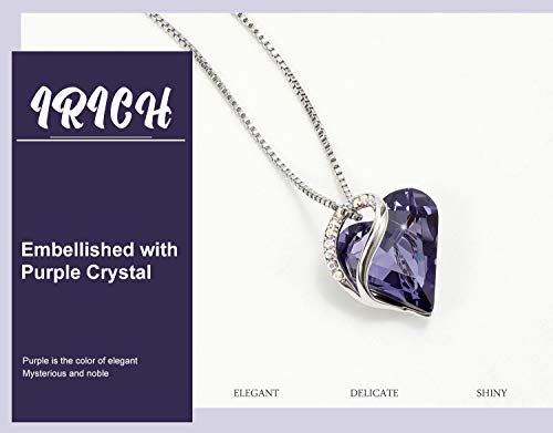 IRICH Love Heart Pendant Necklaces Crystal Jewelry Gifts for Women Rhinestone Silver Chain with Elegant Box for Party/Anniversary Day/Birthday, Purple Crystal