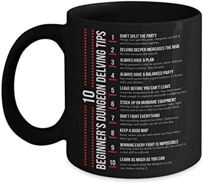 10 Beginner’s Dungeon Delving Tips 11Oz Mug, Coffee Mug, Tea Cup, Dungeons & Dragons, DnD, D20, Present, Gift Idea For Friends, Family, Gamer, Fans