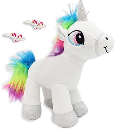 Unicorn Stuffed Animal Plush Toy Soft Rainbow White 12 inch Qty 1 PLUS Unicorn Rainbow Bracelets Qty 2