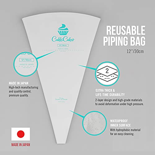 CukkiCakes Professional Icing Tips Set (12pcs) Reusable Pastry Bag + 9